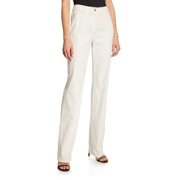 St. John Sport Essentials Pants 10 Twill High Gold Hardware Rise Neutral Beige - Picture 1 of 8